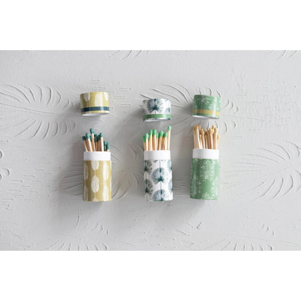 Safety Matches in Tube Matchbox with Leaves Print