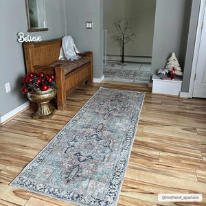 Green Nisa Vintage Washable Area Rug runner  in hall