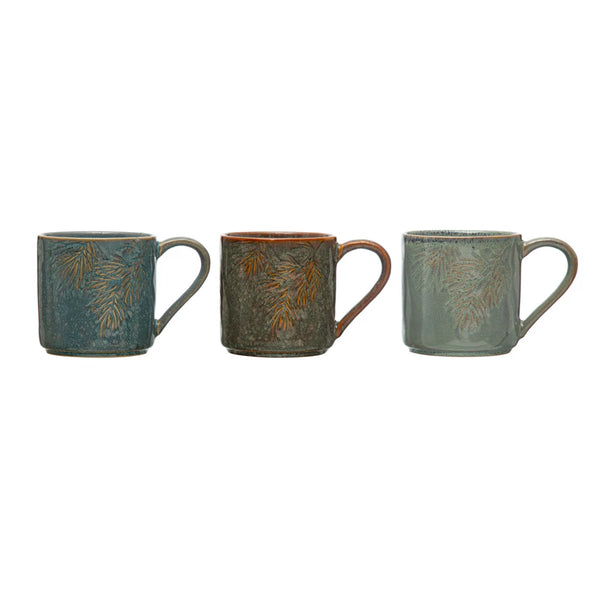 Embossed Stoneware Mug w/ Pine Bough
