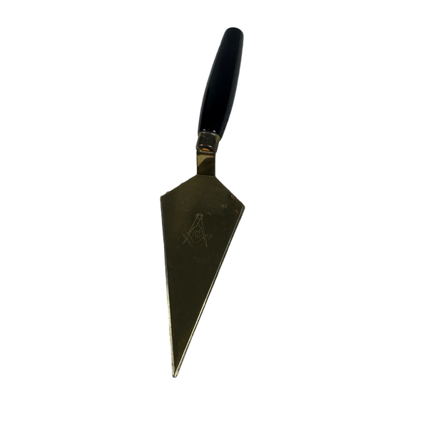 Masonic Brass Trowel w Black Handle Freemason Engraving Vintage Collectible