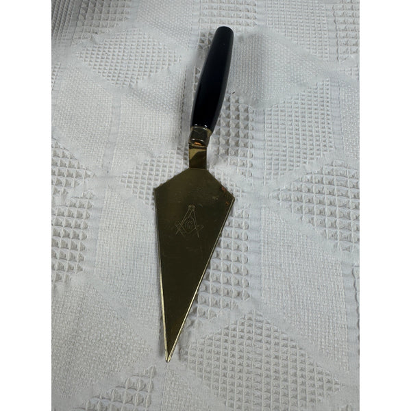 Masonic Brass Trowel w Black Handle Freemason Engraving Vintage Collectible