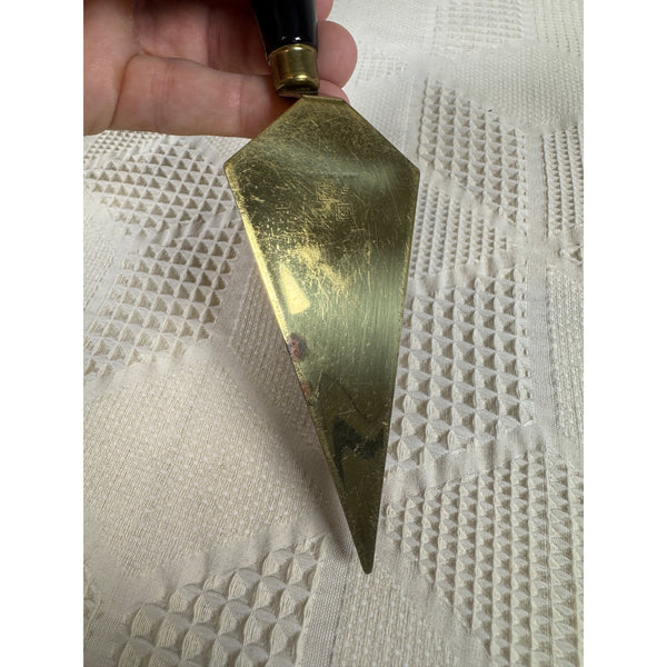 Masonic Brass Trowel w Black Handle Freemason Engraving Vintage Collectible