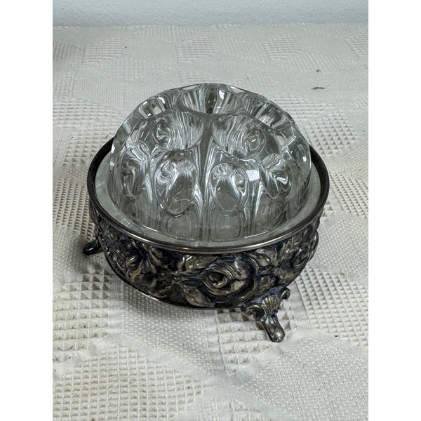 Vintage Silver Plated Floral Frog With Glass Top By De Uberti Italy c1950s