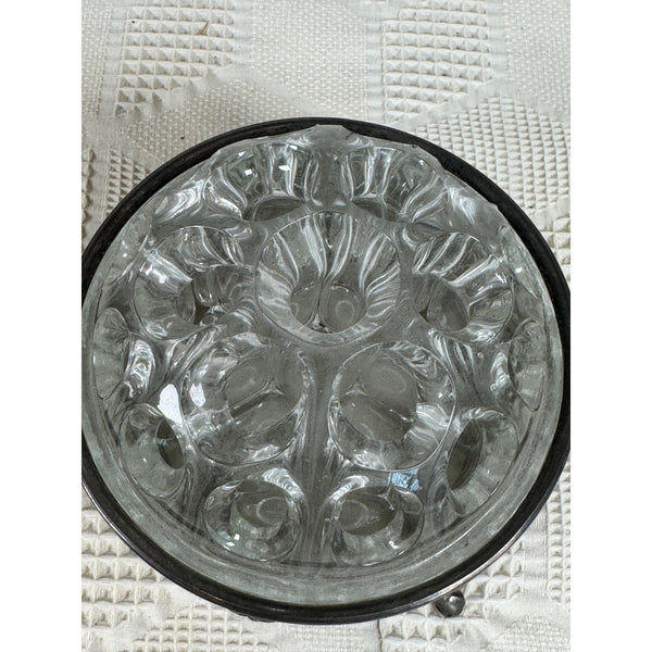 Vintage Silver Plated Floral Frog With Glass Top By De Uberti Italy c1950s