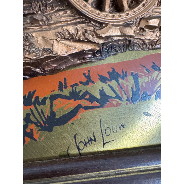 John Louw Stagecoach Embossed Copper Art In Wood Frame Western Americana 1970s