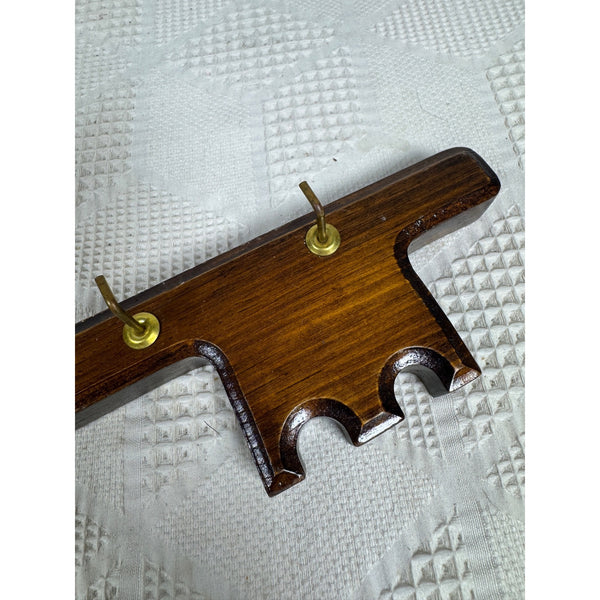 Wooden Key Shaped Wall Hook Key Organizer w Heart Cutout & Brass Hooks For Keys