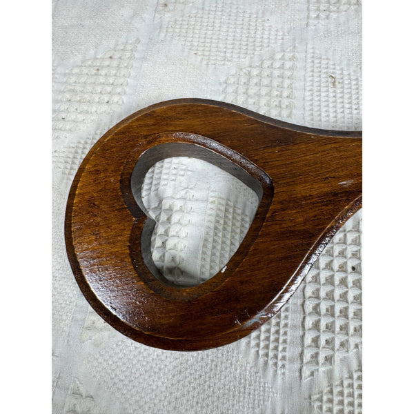 Wooden Key Shaped Wall Hook Key Organizer w Heart Cutout & Brass Hooks For Keys