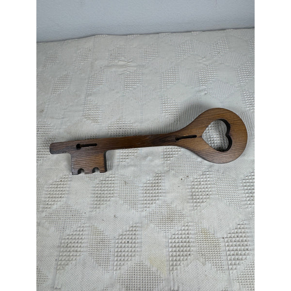Wooden Key Shaped Wall Hook Key Organizer w Heart Cutout & Brass Hooks For Keys