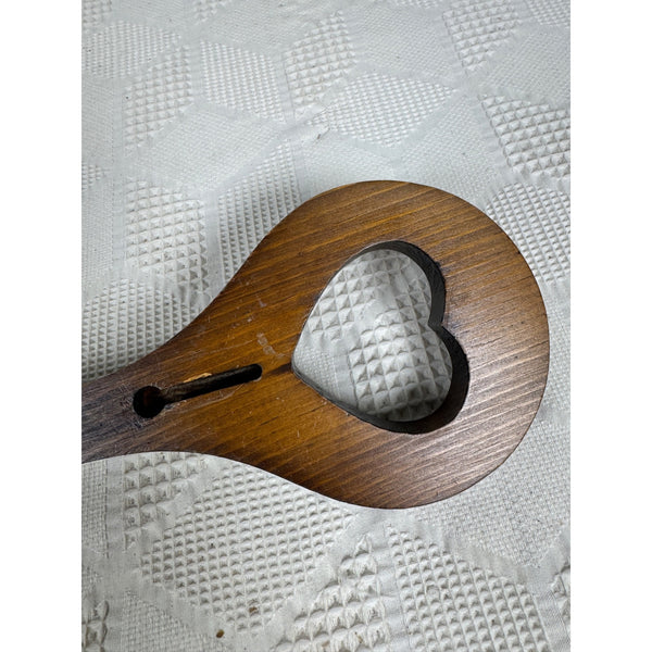 Wooden Key Shaped Wall Hook Key Organizer w Heart Cutout & Brass Hooks For Keys
