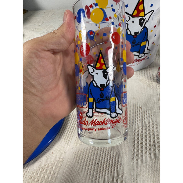 Vintage 1987 Bud Light Spuds MacKenzie Ice Bucket w 4 Party Glasses Set Balloons