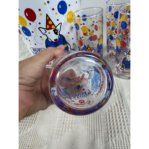 Vintage 1987 Bud Light Spuds MacKenzie Ice Bucket w 4 Party Glasses Set Balloons