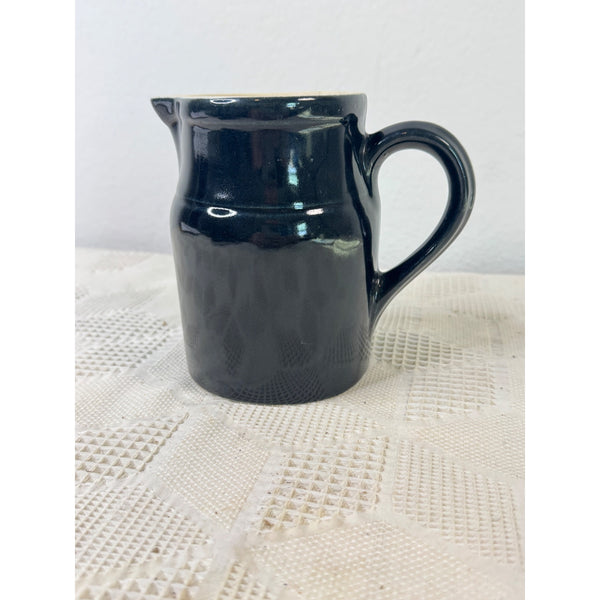 French Stoneware Black Pitcher w Handle and Spout Digoin Grespots Rustic Ceramic