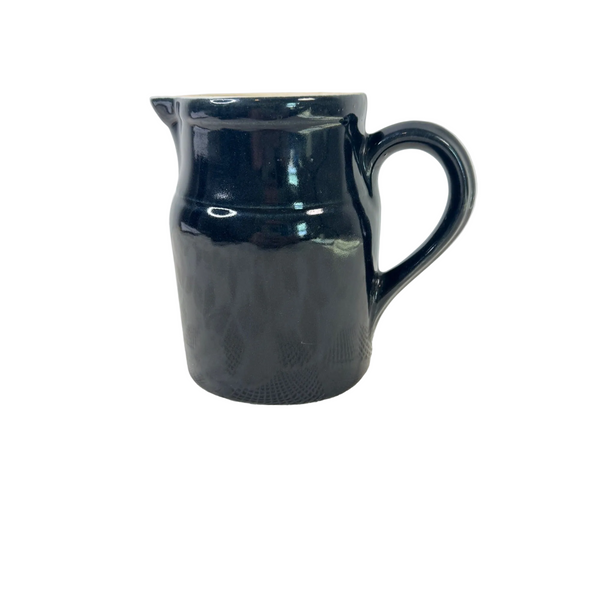 French Stoneware Black Pitcher w Handle and Spout Digoin Grespots Rustic Ceramic