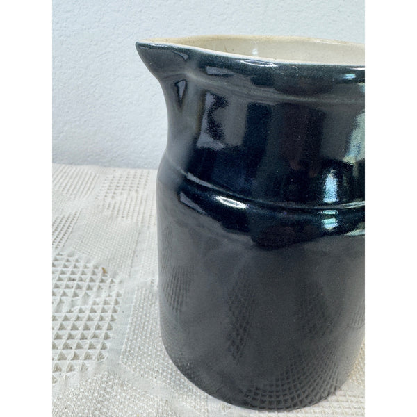 French Stoneware Black Pitcher w Handle and Spout Digoin Grespots Rustic Ceramic
