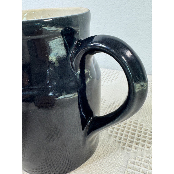 French Stoneware Black Pitcher w Handle and Spout Digoin Grespots Rustic Ceramic