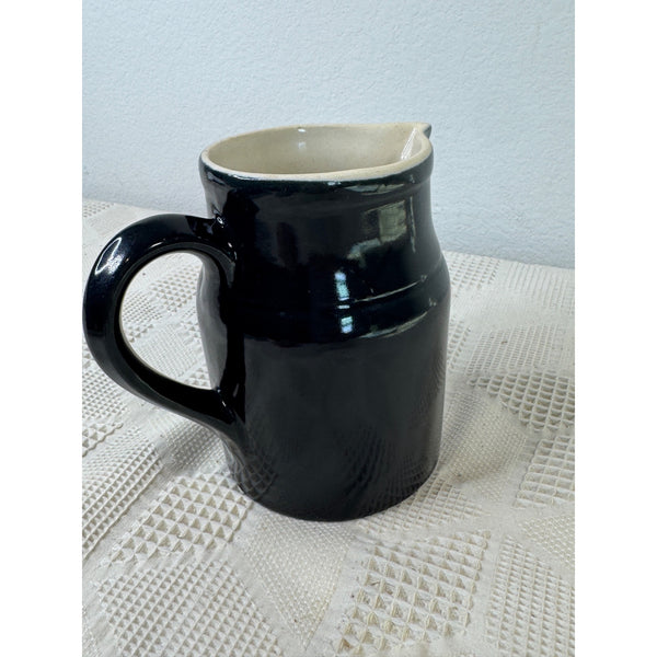 French Stoneware Black Pitcher w Handle and Spout Digoin Grespots Rustic Ceramic