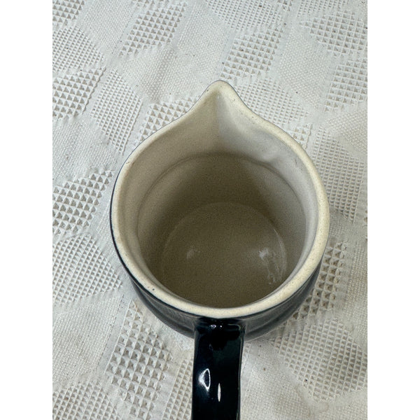 French Stoneware Black Pitcher w Handle and Spout Digoin Grespots Rustic Ceramic