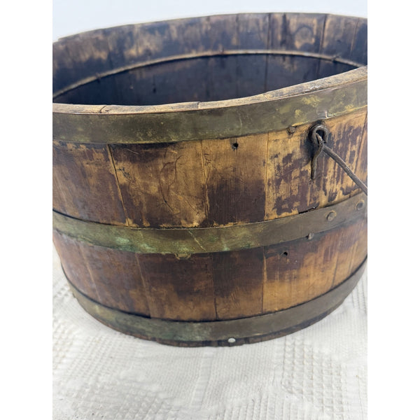 Antique 1800s Wooden Stave Bucket w Brass Bands Rustic Primitive Farmhouse Style