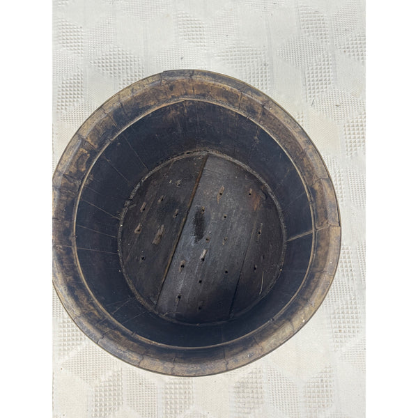 Antique 1800s Wooden Stave Bucket w Brass Bands Rustic Primitive Farmhouse Style