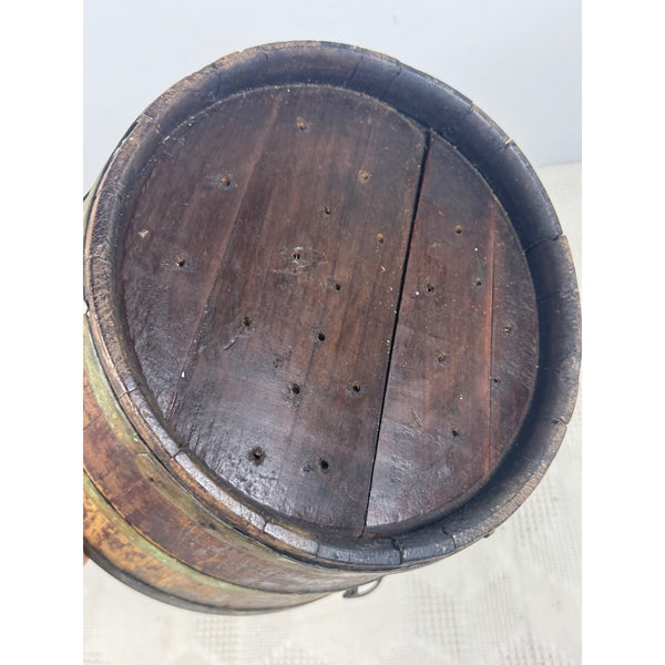 Antique 1800s Wooden Stave Bucket w Brass Bands Rustic Primitive Farmhouse Style