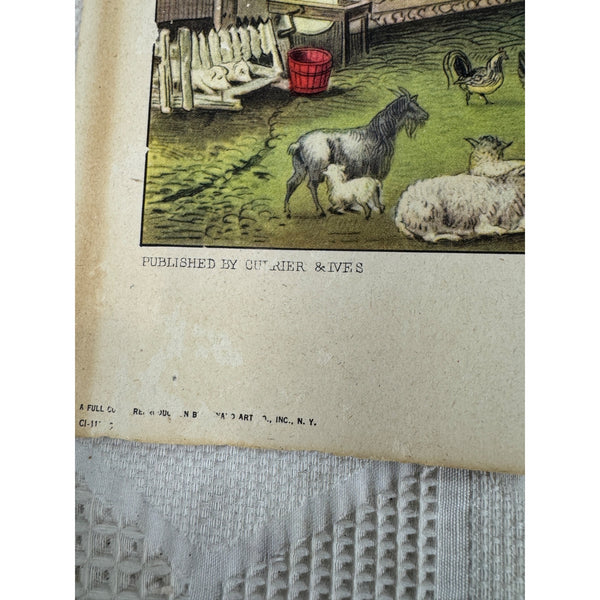 The Old Homestead Lithograph By Currier and Ives Farm Scene Made In USA Vintage