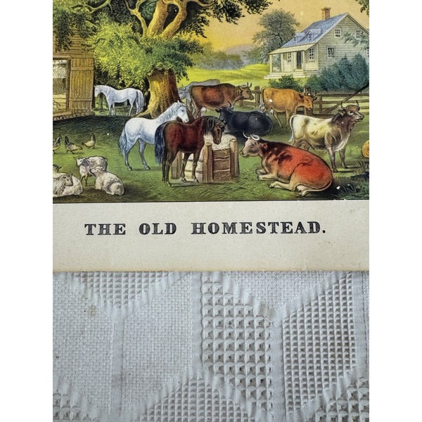 The Old Homestead Lithograph By Currier and Ives Farm Scene Made In USA Vintage