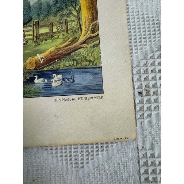 The Old Homestead Lithograph By Currier and Ives Farm Scene Made In USA Vintage