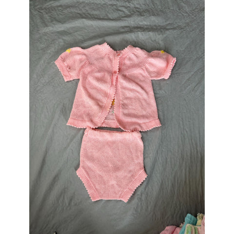 Baby Girl Hand Knit Pink Sweater with bottoms