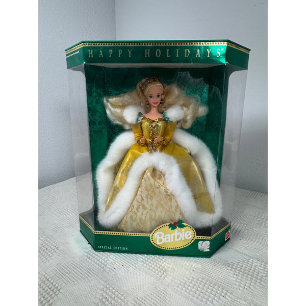 Happy Holidays Barbie Special Edition 1994 Gold Gown & Faux Fur Mattel 12155 NIB