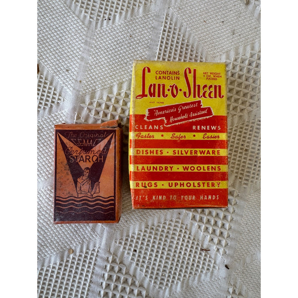 Vintage Lan-O-Sheen Cleaner & Gemac Perfumed Starch Free Sample Set 1950s