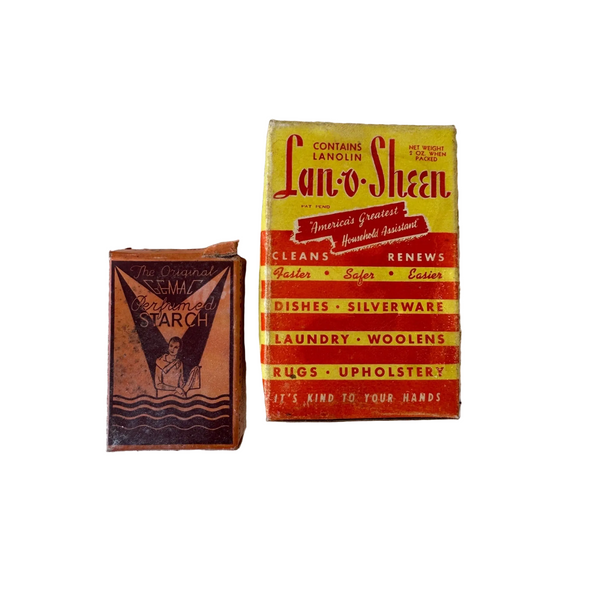 Vintage Lan-O-Sheen Cleaner & Gemac Perfumed Starch Free Sample Set 1950s 