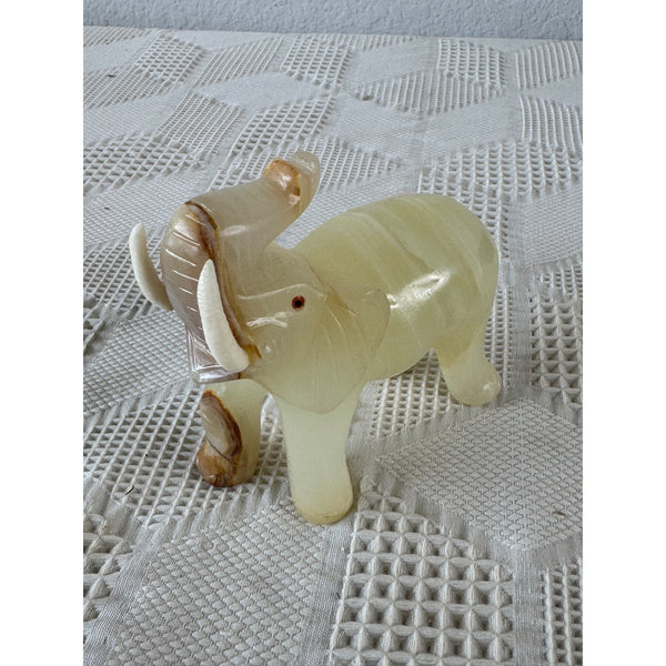 Hand Carved Onyx Elephant Figurine Natural Stone Decor Intricate Banded Details
