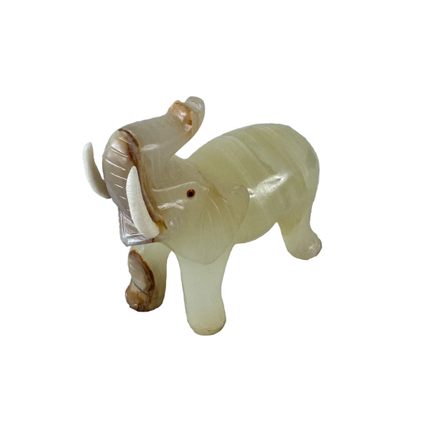 Hand Carved Onyx Elephant Figurine Natural Stone Decor Intricate Banded Details