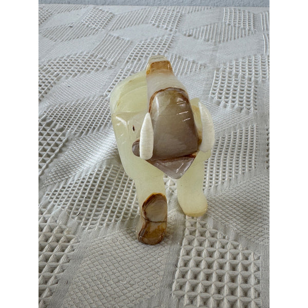 Hand Carved Onyx Elephant Figurine Natural Stone Decor Intricate Banded Details