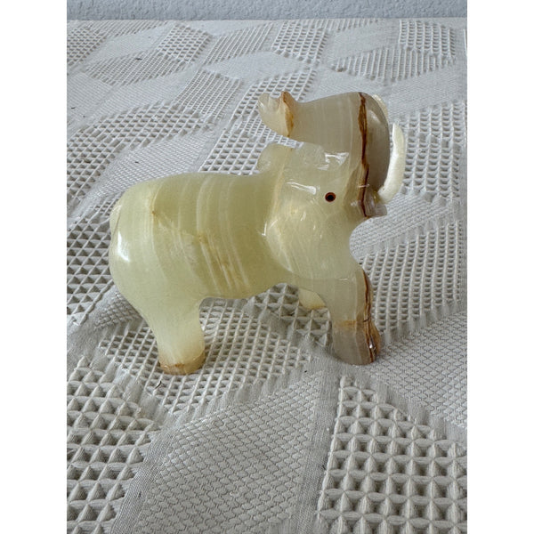 Hand Carved Onyx Elephant Figurine Natural Stone Decor Intricate Banded Details