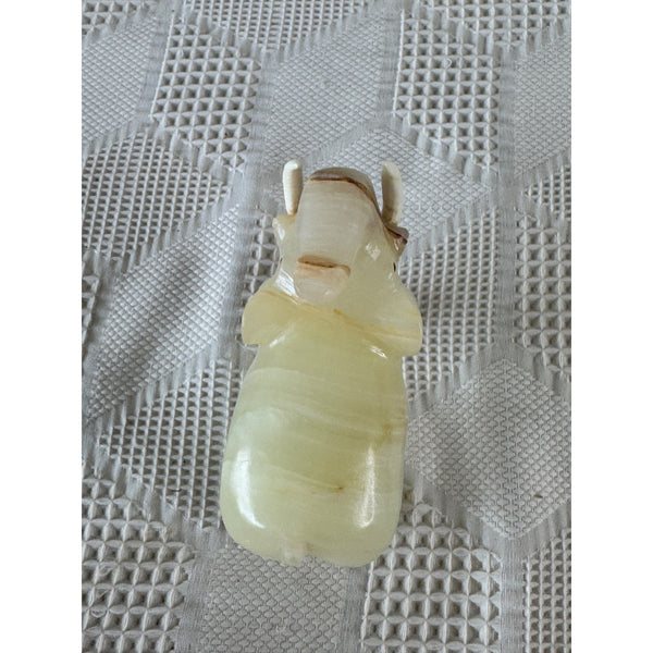 Hand Carved Onyx Elephant Figurine Natural Stone Decor Intricate Banded Details