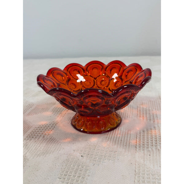 LE Smith Amberina Glass Compote Bowl Moon & Star Pattern Pedestal Base Vintage