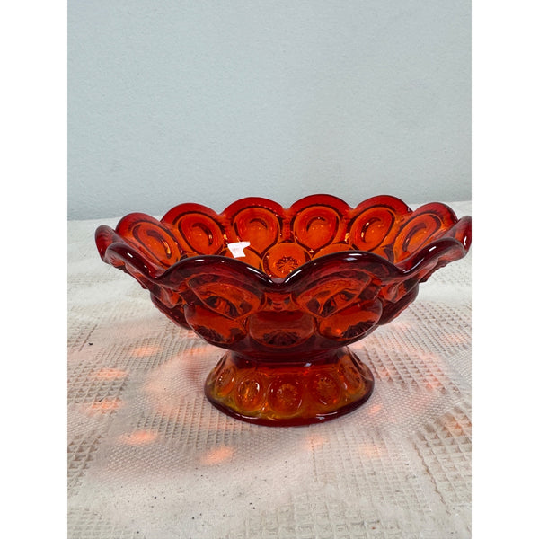 LE Smith Amberina Glass Compote Bowl Moon & Star Pattern Pedestal Base Vintage