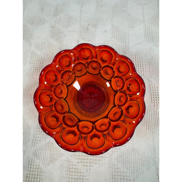 LE Smith Amberina Glass Compote Bowl Moon & Star Pattern Pedestal Base Vintage