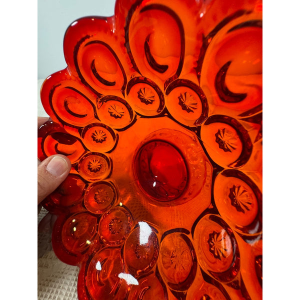 LE Smith Amberina Glass Compote Bowl Moon & Star Pattern Pedestal Base Vintage