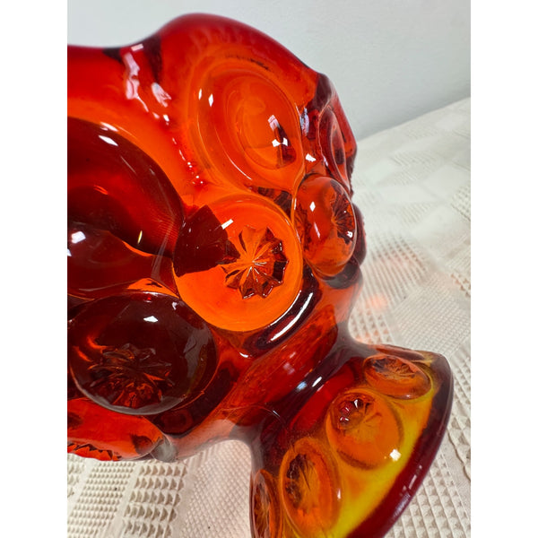 LE Smith Amberina Glass Compote Bowl Moon & Star Pattern Pedestal Base Vintage