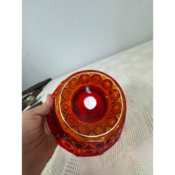 LE Smith Amberina Glass Compote Bowl Moon & Star Pattern Pedestal Base Vintage