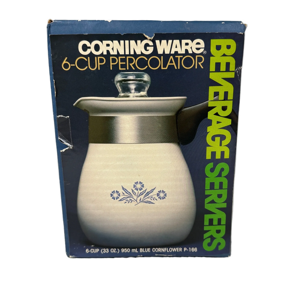 Corning Ware 6 Cup Percolator Blue Cornflower P-166 1980s Beverage Server NIB