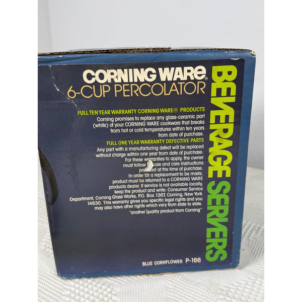 Corning Ware 6 Cup Percolator Blue Cornflower P-166 1980s Beverage Server NIB