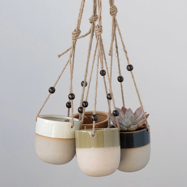 Glaze/Matte Hanging Planter with Beads