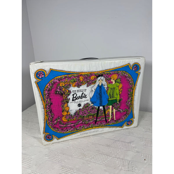 The World Of Barbie 1968 Double Doll Case Mattel White Vinyl w Floral Design USA