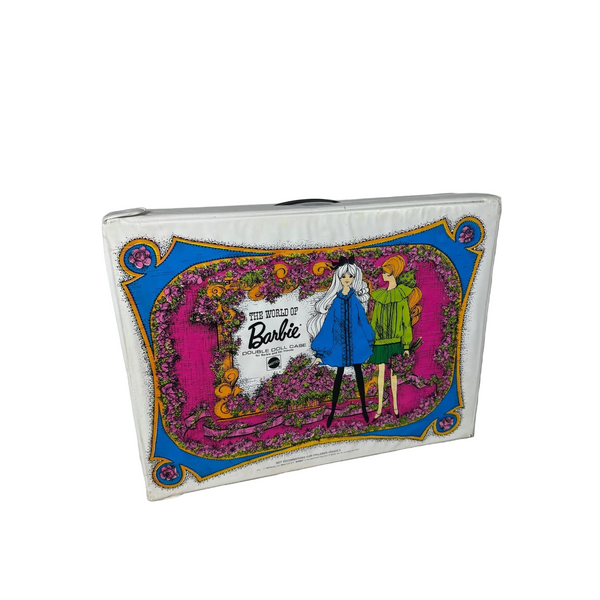 The World Of Barbie 1968 Double Doll Case Mattel White Vinyl w Floral Design USA