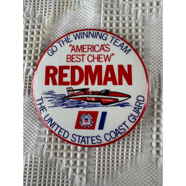 Vintage Red Man Pinback Button 1970s U.S. Coast Guard Hydroplane U-8 Race Boat
