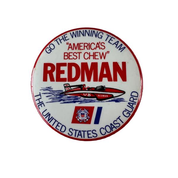 Vintage Red Man Pinback Button 1970s U.S. Coast Guard Hydroplane U-8 Race Boat
