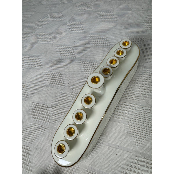 Formalities By Baum Bros Porcelain Hanukkah Menorah White and Gold Floral Design